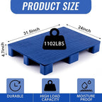 2 Pcs Plastic Pallet for Basement Storage Easy Stack Lightweight Floor Pallet Display Flooring Room Supermarket Christmas, Support up to 2000 Lbs (31.5'' L X 24'' W X 4.7'' H,Blue)