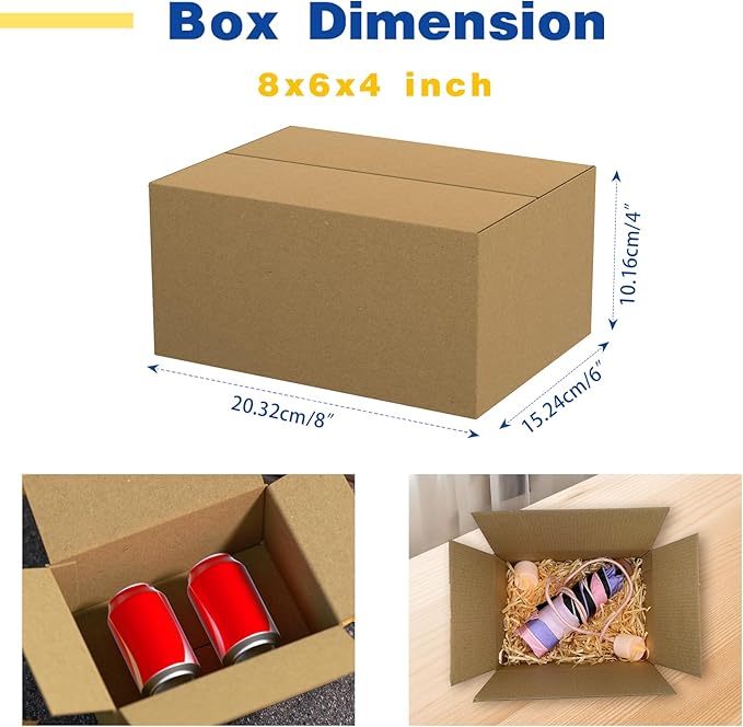 30 Pack 8x6x4 inches Small Shipping Boxes Brown Corrugated Cardboard Boxes for Packing, Mailing, Moving, Business