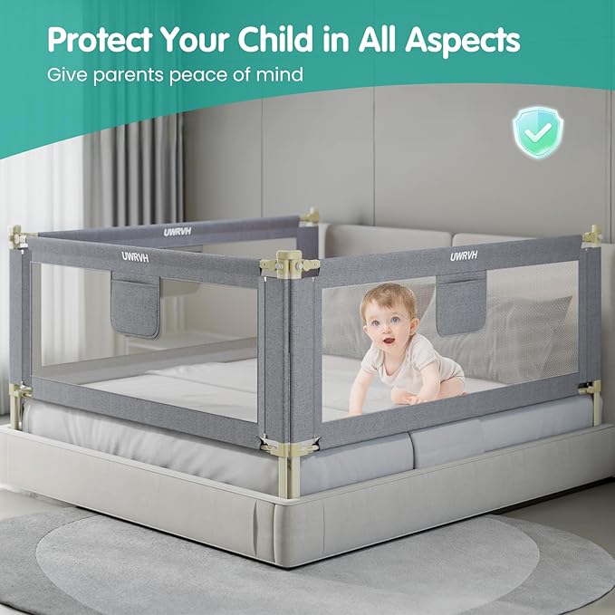 Bed Rails for Toddlers，Toddler Bed Rails，Bed Rail for Baby - Adjustable Height Bed Guard with Child Safety Lock, Universal Fit for King/Full/Twin Beds (Grey, 1 Side 82.5Inch)