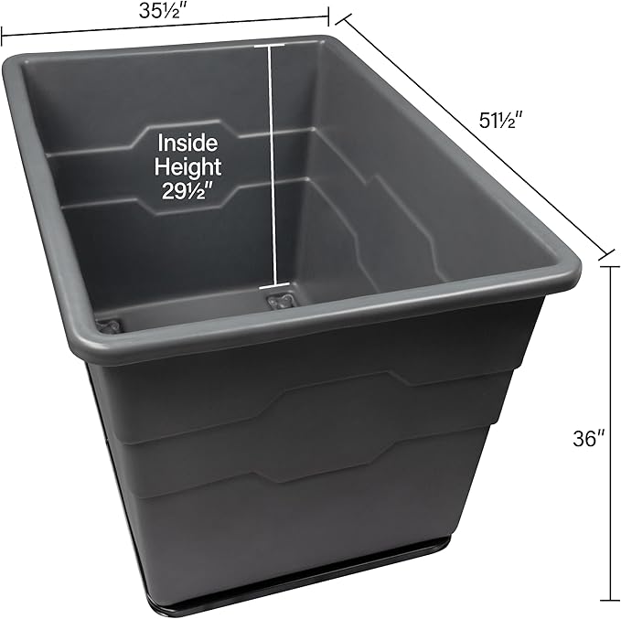 Commercial 20 Bushel Utility Cart with Steel Base, Poly Box Basket Truck, Laundry Cart, and Rolling Trash Bin, 51.5-Inch x 35.5-Inch x 36-Inch, 1000 Pound Weight Capacity, Black