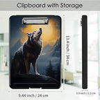 Clipboard with Storage,Office Supplies Nursing Clipboards Folder with Pen Holder Plastic Foldable Clip Board with Storage for Nurse Teacher,Wolf with Full Moon
