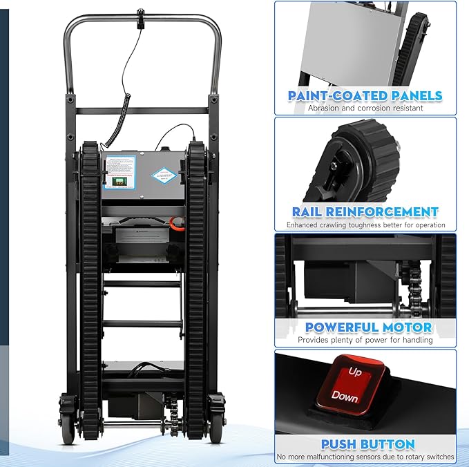 Electric Stair Climbing Hand Trucks Dolly Cart, 900lb Capacity Heavy Duty Stair Climber with Ropes, Carry Heavy Objects Up and Down Stairs Effortless for Furniture Logistics Warehouse