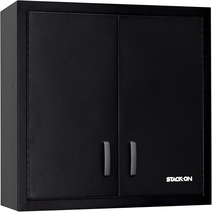 Stack-On Welded Steel 2-Door Wall Cabinet, 30" Garage Storage Cabinet with Two 65 lb. Shelves, Magnetic Door Closures & Powder-Coated Finish