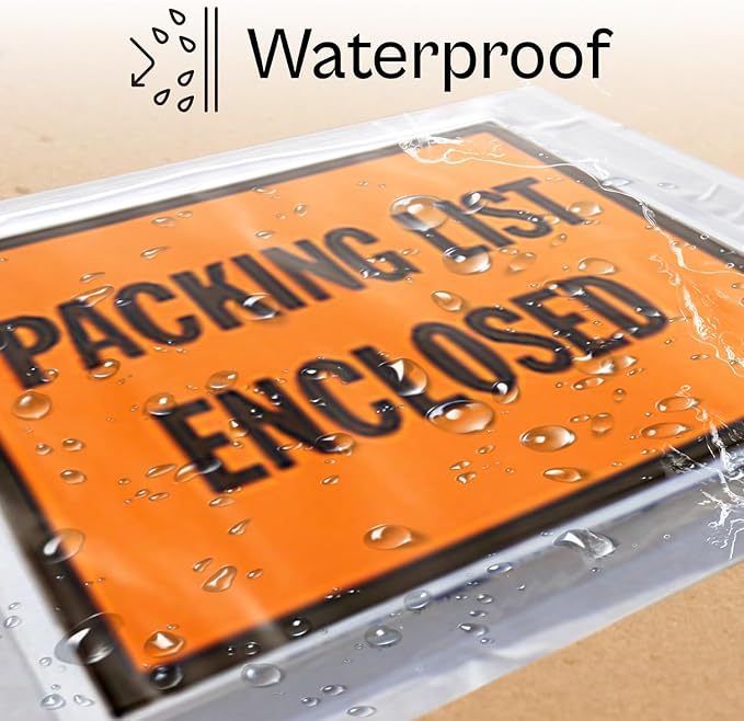PSBM 2000 PCS 10 x 5.5 Inch Orange Full Face Packing List Enclosed Bags, Shipping Mailing Envelopes and Packing Slip Pouches for Mailing Labels, Invoices and Documents
