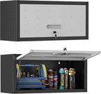 Metal Tool Cabinet,Garage Storage Cabinet System,Wall Cabinet & Locking Rolling Tool Cabinet with Doors and Adjustable Shelves,Steel Tool Cabinets for Home (2 Pcs-StyleAA, Black & Grey)