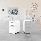 Laura Davidson Furniture Stockpile Slim 3-Drawer Mobile File Cabinet with Lock - Under Desk Metal Filing Cabinet, Legal/Letter File Folders, Wheels & Stationary Feet, Assembled, Light Grey Faceplate