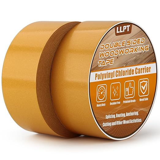 LLPT Double Sided Woodworking Tape 2" x 90Ft Each 2 Pack Double Face Turner Woodworker Adhesive Tape Removable Residue Free for Wood Template (WT2090Y2)
