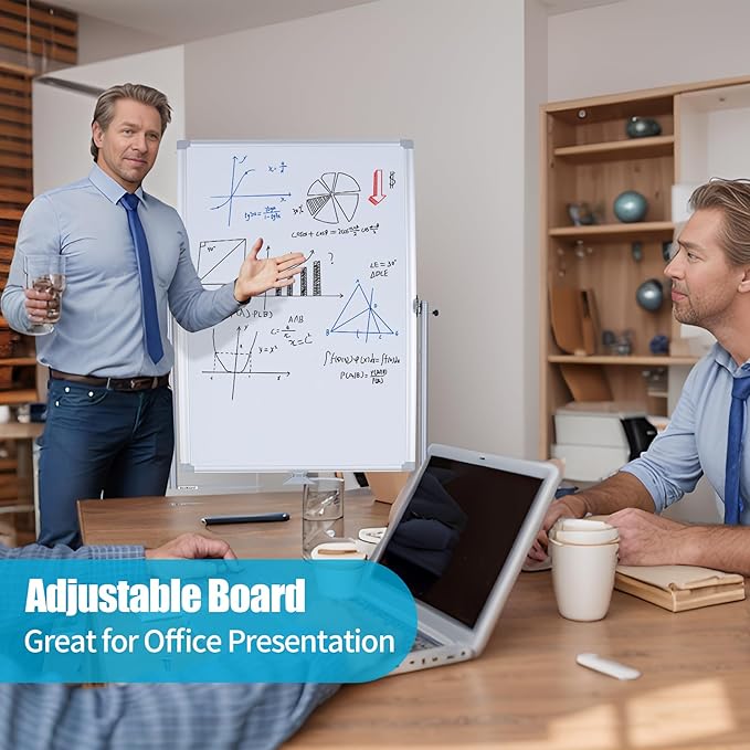 Double-Sided 40" x 28" Mobile Whiteboard with Wheels | Rolling Magnetic Dry Erase Board on Stand | Adjustable Height Silver Frame White Board for Office, Classroom & Home