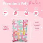6x9 Designer Poly Mailer 100 Pack Heavy Duty Waterproof Self Seal Shipping Bags for Small Business Large Mailing Envelopes Bulk Tear Resistant Packaging Pastel Cross Faith