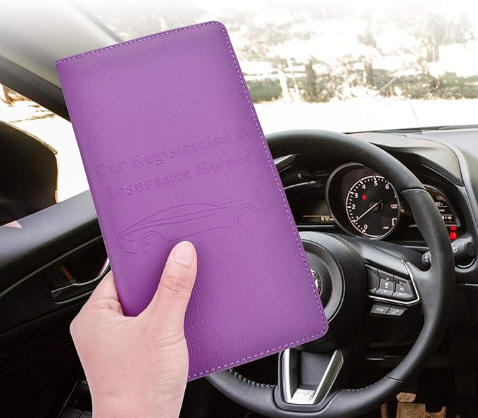 Cacturism Car Registration and Insurance Card Holder, Vehicle Glove Box Car Organizer Women Car Accessories with Magnetic Shut for Cards, Essential Document, Driver License, Purple