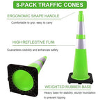 OrangeStar 36" Traffic Cones 8-Pack, Green Safety Cones with Reflective Collars, Heavy Weighted Base for Construction, Parking Lot, Road Work, Flexible PVC, Indoor & Outdoor Use