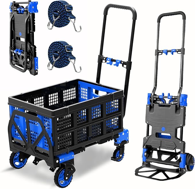 2 in 1 Hand Truck Dolly Foldable, 330LB Folding Hand Truck Heavy Duty Carrying, Folding Hand Cart with Retractable Handle Dolly Cart for Moving