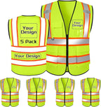 Custom Safety Vest with Logo Pockets High Visibility Reflective Vests Construction Security Workwear