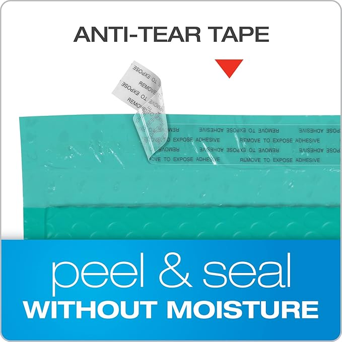 Quality Park Bubble Mailers, 8.25 x 11 Shipping Envelopes, Water Resistant Teal Poly Padded Envelopes, Redi-Strip Peel Off Closure, 25 Per Box (QUA85860)