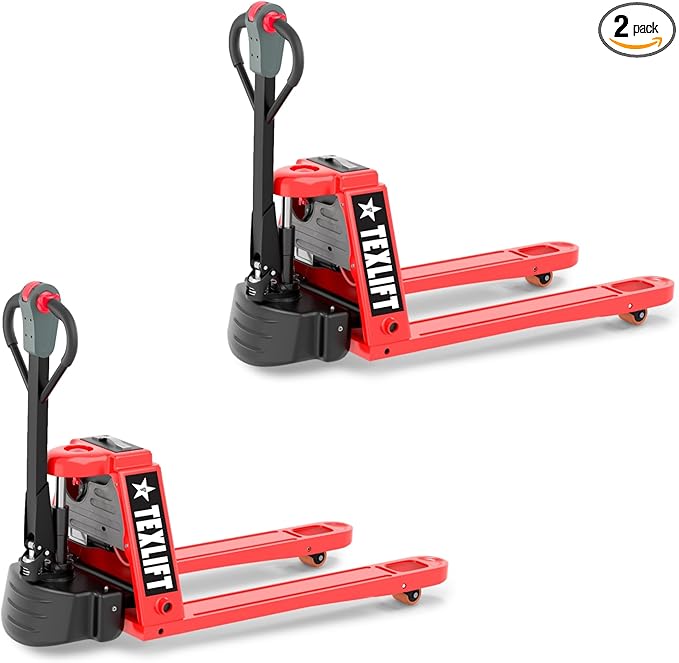 Full Electric Power Pallet Jack – Standard Duty Pallet Truck 4400 Lb Capacity, 48” L x 27” W Fork Size, Plug-in 48V/15A Lithium Battery – Max Lift Height 7.8 Inch - 2 Pack