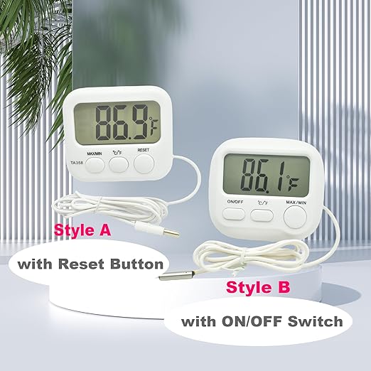 Small Digital Thermometer ON/Off Switch Indoor/Outdoor Meter Gauge with 5ft/1.5M Probe Sensor