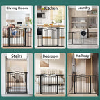 Fairy Baby 68.2"-70.8" Extra Wide Baby Gate with Door, 69 70 Inches Walk THR Baby Gates for Stairs Pressure Mounted no Drill, Indoor Tension Metal Child Pet Dog Safety Gate for Kids, Black