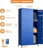 Employee Lockers with 9 Doors,Metal Locker for Employees with 27 Hooks,Metal Locker for Home Office,Assembly Required,Blue