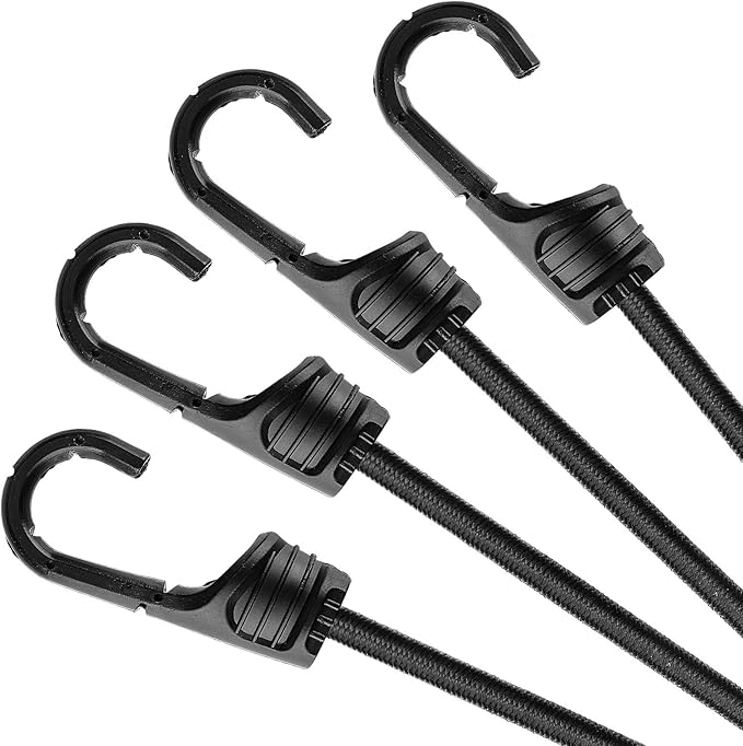 ZHOUBIN 60 Inch Black Bungee Cords with Hooks Heavy Duty, 4 Pack