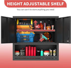 Garage Wall Cabinet Metal Storage Cabinet with Lock Wall Mounted Heavy Duty Steel Tool Cabinet with Door and Shelf Hanging Cabinet for Garage Warehouse Bathroom Kitchen,Assembly Required