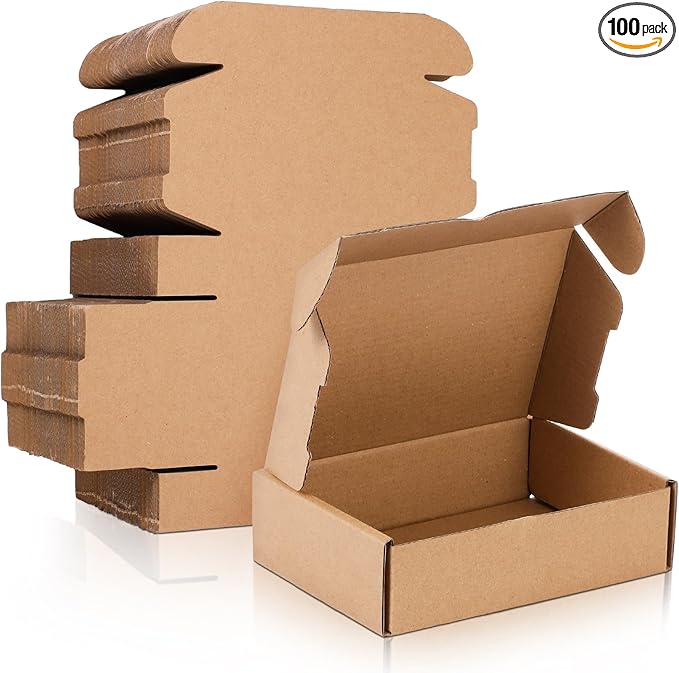 Qilery 100 Pcs Shipping Boxes Cardboard Gift Corrugated Cardboard Brown Boxes Mailer Packaging for Mailing Small Business Present (5.91 x 3.94 x 1.57 Inches)