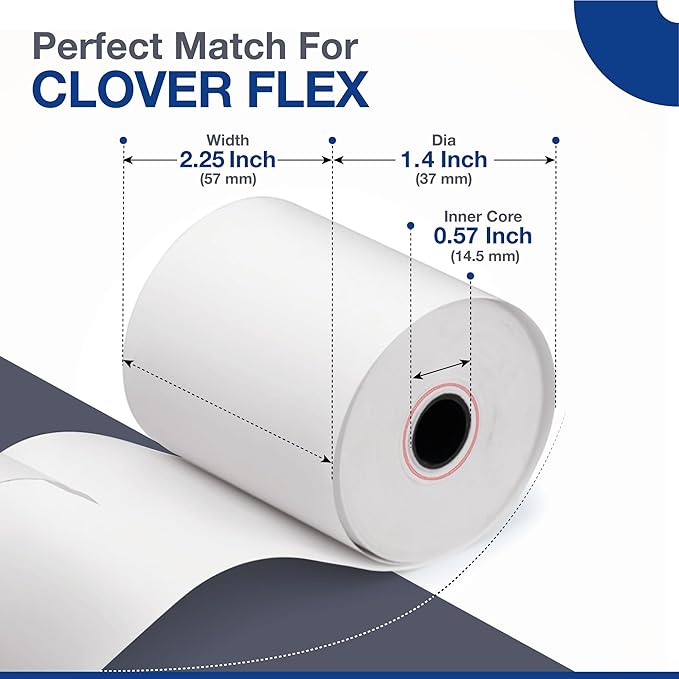 Clover Flex Paper Rolls - 30 Rolls - 2 1/4'’ x 50’- 48 GSM - Clover Flex Receipt Paper Compatible for C401, C403, C405 and C406 POS Machines - BPA Free Material