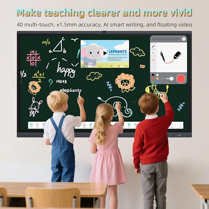 75" Smart Board Google EDLA-Certified 4K Interactive Whiteboard SmartBoard for Classroom & Office, Android 14 Touchscreen with 48MP AI Camera Win11 Pro 8G RAM+256G ROM, 40-Points, Wall Mount