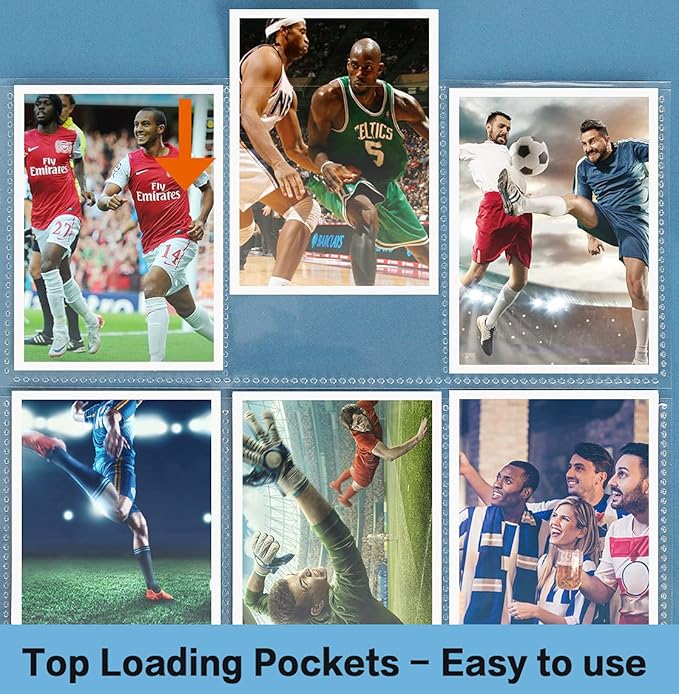 HERKKA Trading Card Sleeve Pages, 100 Pack 9 Pocket Album Pages 11 Holes Fit 3 Ring Binder