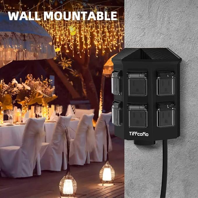 Outdoor Remote Control Power Strip, 50FT Extension Cord Waterproof, Independent Control Outlets, 6 Grounded Outlets for Outdoor Decorations, 14 AWG, 15A/1875W, ETL Listed (50 FT)