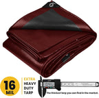 PROTARP Extra Heavy Duty 16 Mil Tarp Cover, Waterproof, UV Resistant, Rip and Tear Proof, Poly Tarpaulin with Reinforced Edges for Roof, Camping, Patio, Pool, Boat. (Maroon/Black 24′ X 24′)