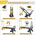 3 in 1 Heavy Duty Industrial Convertible Hand Truck Dolly,1000 LBS Capacity Aluminum Dolly Hand Truck for Stairs,Stair Climbing Hand Trucks with Rubber Wheels for Moving,Transport(Yellow)