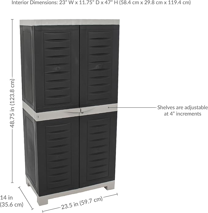 Sunnydaze Lockable Storage Cabinet - Indoor or Garage Storage Cabinet with 3 Adjustable Shelves - 48.75" H - Garage, Office, Home, Laundry Room - Gray