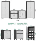 Metal Tool Cabinet,Garage Storage Cabinet System,Wall Cabinet & Locking Rolling Tool Cabinet with Doors and Adjustable Shelves,Steel Tool Cabinets for Home (4 Pcs-StyleB, Black & Grey)