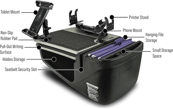 AutoExec AE-GMCD-PM-PS-TAB-GT GripMaster Car Desk for Your Vehicle Workstation and Mobile Office, Grey with Phone Mount, Printer Stand and Tablet Mount