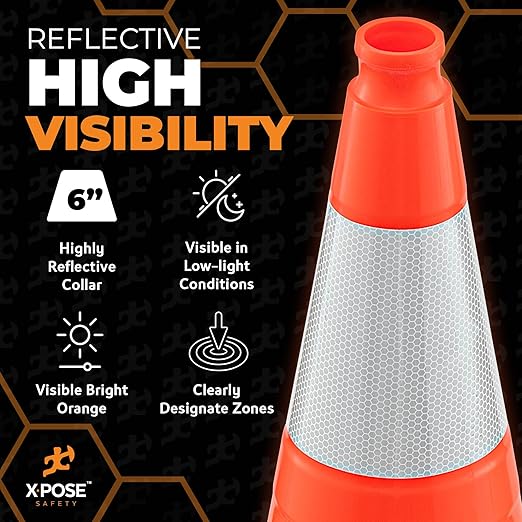 Xpose Safety 28 Inch Orange Traffic Cones with 6" Collar - 48 Pack Multipurpose PVC Plastic Safety Cone for Parking, Soccer, Caution, Kids and Construction - DOT Approved