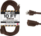 Iron Forge Cable Outdoor Brown Extension Cord 10 ft - 16 Gauge 13 Amp Heavy Duty Brown Outdoor Extension Cords 3 Prong - 16/3 SJTW - Great for Outdoor
