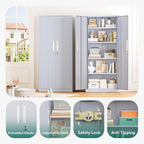 Greenvelly Metal Storage Cabinet, 63" H Locking Metal Storage Cabinet with Doors and 4 Shelves, Lockable Steel Cabinets for Kitchen, Bedroom, Living Room, Office (Dark Grey)