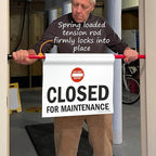 SmartSign 3-Pack 'Closed For Maintenance' Hanging Doorway Barricade Sign with Symbol, Spring-loaded Aluminum Pole, Torsion Pole and 11.25" x 18" Vinyl Sign Kit, Black/White/Red, USA-Made