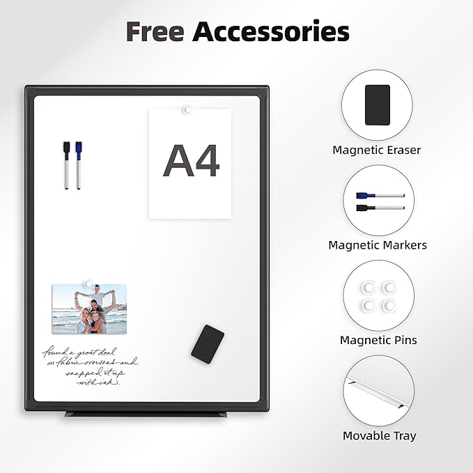 VUSIGN 36'' x 24'' Magnetic White Board for Wall, Dry Erase Board with Black Aluminium Frame, Hanging Whiteboard for Office, Home, Meeting - Accessories Included