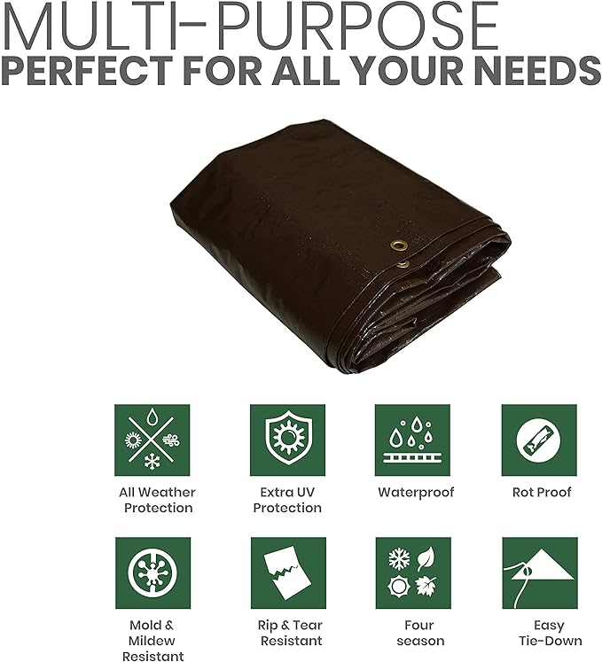 WHITEDUCK 16x20 Tarp 16 MIL Heavy Duty Poly Tarp Waterproof UV Resistant, True to Size, Rust-Proof Grommets, Tear & Rip Resistant, Extra Thick, Camping, Construction, Boat & Equipment Cover