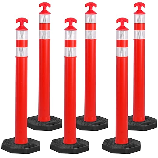 OrangeStar 42" Traffic Delineator Posts, 6 Pcs Orange Delineator Cones with Heavy Duty Rubber Base for Road Safety, Parking Lots