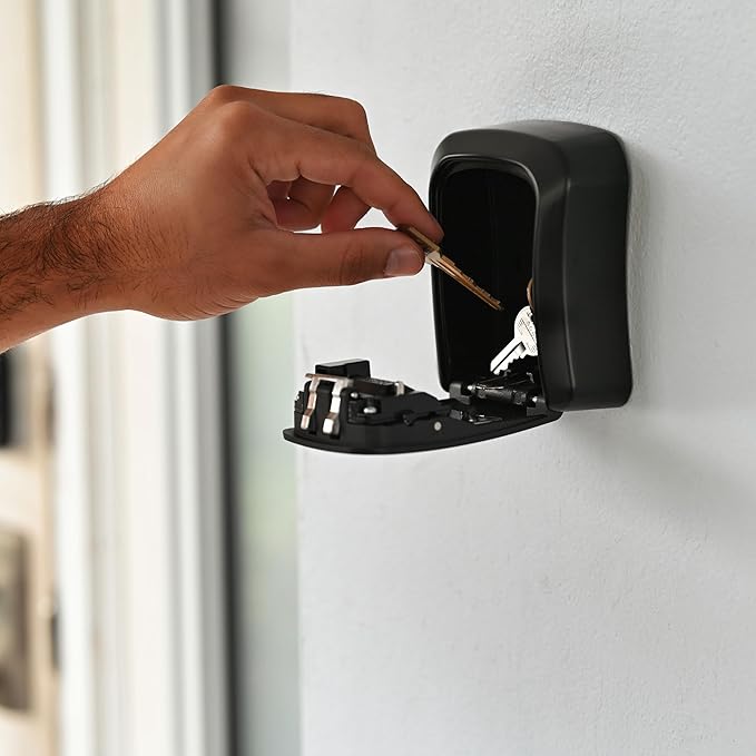 Iron Lock® Key Lock Box Wall Mount – Medium Waterproof Heavy-Duty Metal Safe with 4-Digit Combination for Outdoor Access, Home Entry, Office Security, Rentals & Airbnb Use (Black, Medium)