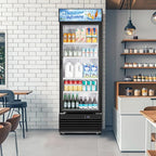 Tylza Commercial Refrigerator with Glass Door Display Beverage Fridge, 11.15 Cu Ft Upright Beverage Cooler Merchandiser with Replaceable Advertising Light Board, Rebound Door, Fast Cooling, Black