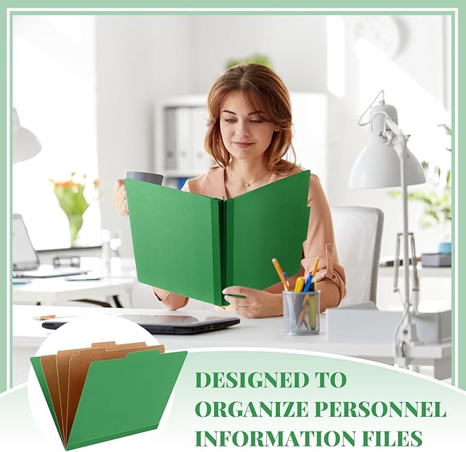 Skyygemm 12 Pcs Classification Folders Letter Size, 3 Divider Pressboard File Folder with Fasteners, Expanding File Organizer Bulk for Teachers, Clergy, Office, Church, Christmas Donations (Green)