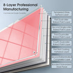 MaxGear Glass White Board 36x24, Pink Wall Mounted Magnetic Glass Dry Erase Board, Large Frameless Whiteboard with 1 Eraser,3 Markers and 6 Magnets for Office, School, Home
