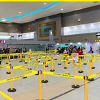 Therwen 12 Pack Heavy Duty Crowd Control Stanchions 9.8 ft Stainless Steel Stanchion Set with Safety Barrier Post Retractable Belt and Sign Holder Crowd Control Barrier(Caution Belt, Yellow)