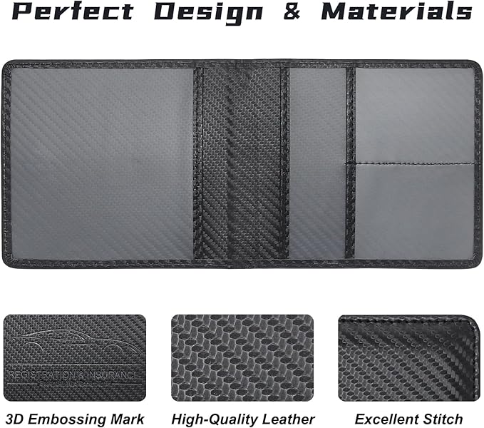 Car Registration and Insurance Holder, Premium Pu Leather Vehicle Glove Box Organizer - for Driver License, Cards & Essential Documents (Carbon Fiber Black)