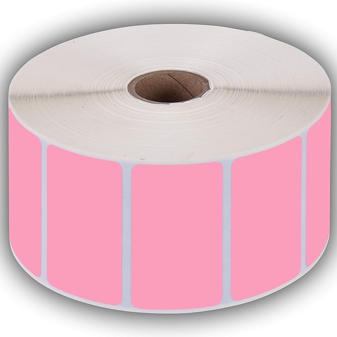 2.25" X 1.25" Direct Thermal Perforated Stickers Labels for Barcodes, Address, Consignment - Compatible with Zebra, Rollo, Godex and More (Pink, 12 Rolls)