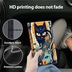 Car Registration and Insurance Holder, Leather Car Glove Box Organizer, Cool Car Accessories for ID, Driver's License Cards & Essential Document,business cards,Men&Women,Black Cat
