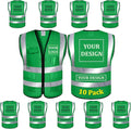 10 Pack Mesh Safety Vest Custom Logo High Visibility Reflective Vest with Pockets Security Work Vest（Green，S）